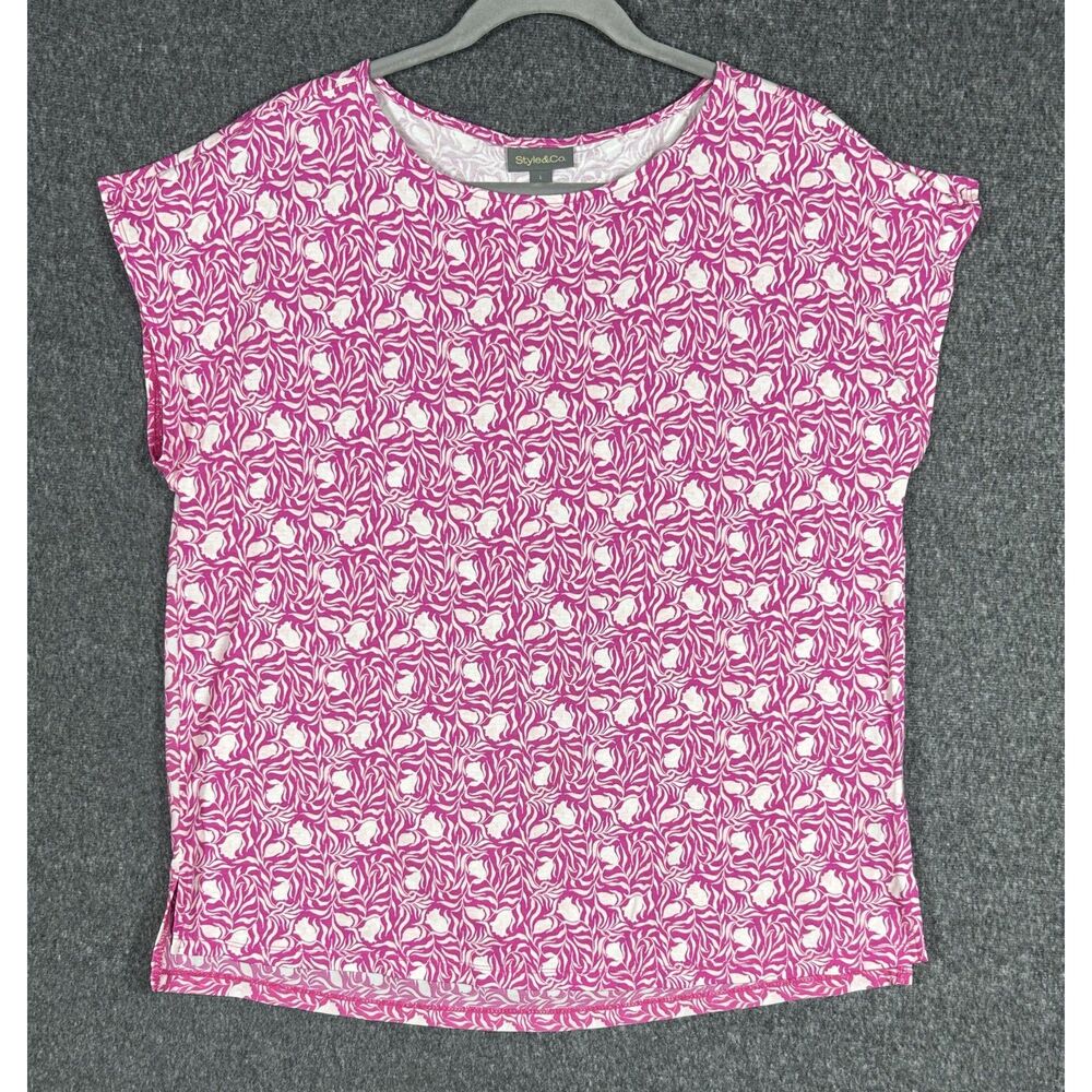 Style & Co. Pink Abstract Floral Dolman Knit Blouse Size L